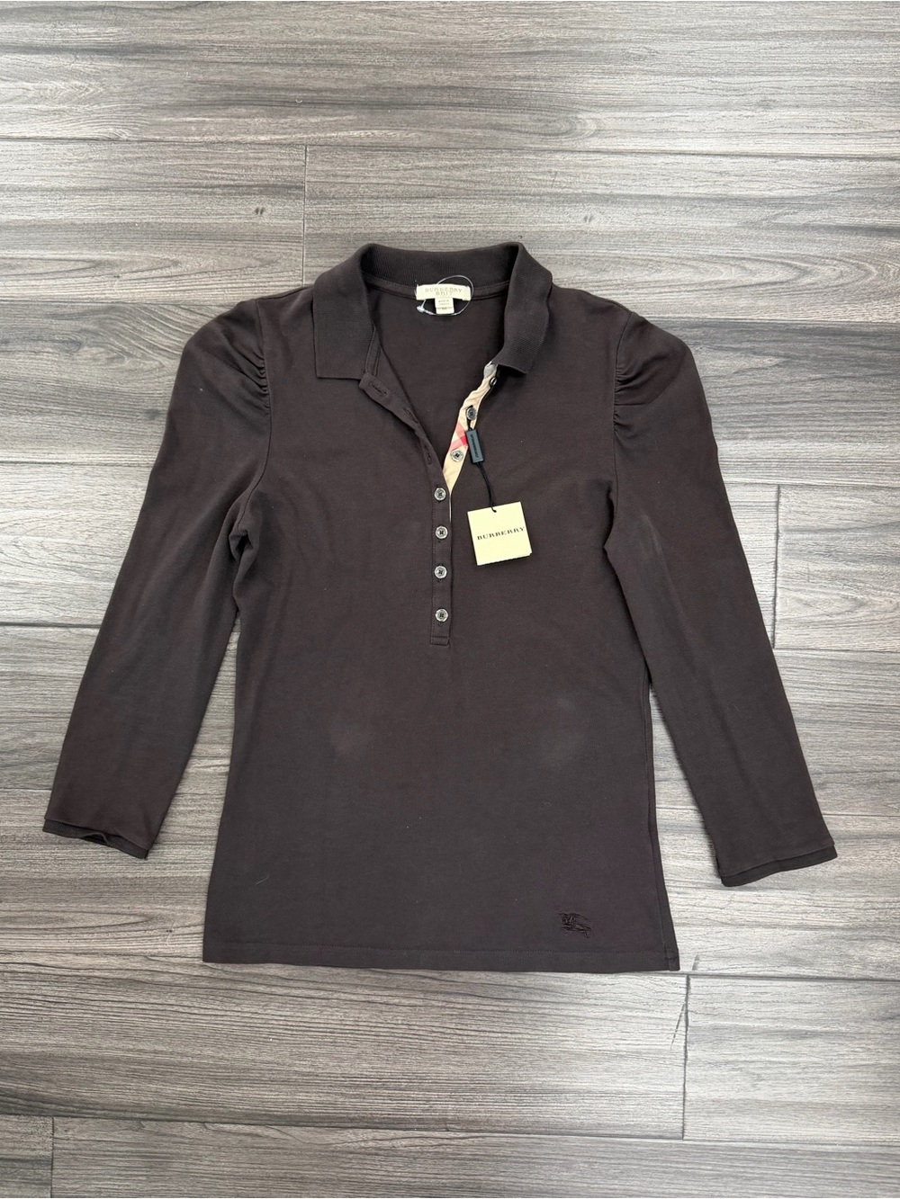 Authentic Burberry Dark Chestnut Brown Check Polo Shirt NWT